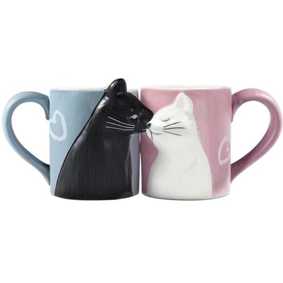 BigNoseDeer Couple Gifts Cute Kissing Cat Mug Matching Couples Stuff Ceramic